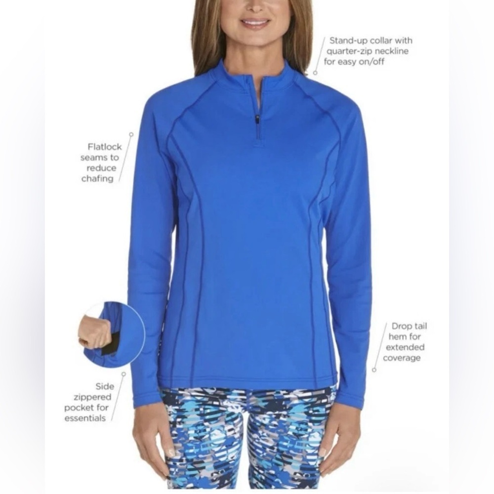Coolibar Women's Medium Freestyle Long Sleeve Rash Guard UPF 50+ Blue